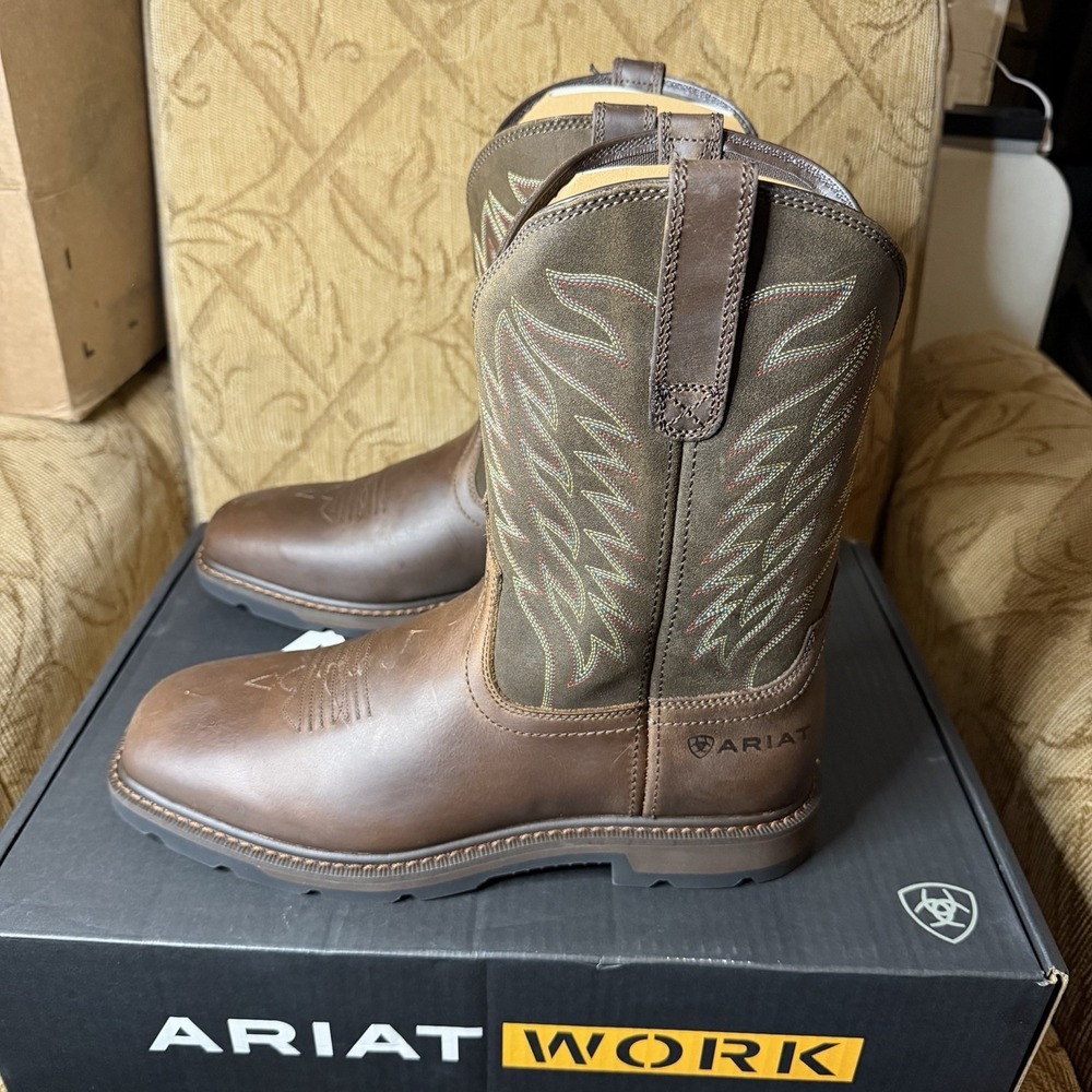 Ariat Groundbreaker Work Boots: Men's Square Toe, Soft Toe Size 14 EE Wide New